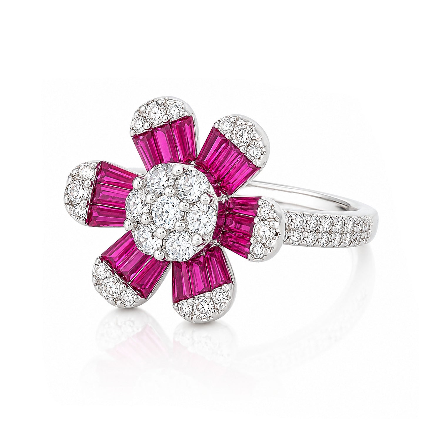 Pink Floral Sparkle 925 Sterling Silver Designer Ring