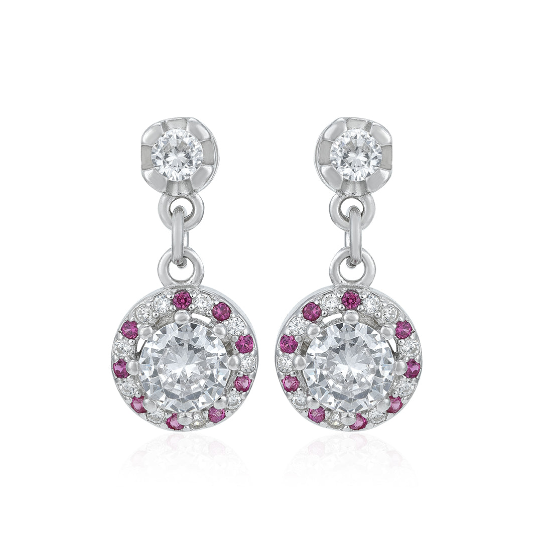Pink Halo Sparkle 925 Sterling Silver Dangle Earrings for Women