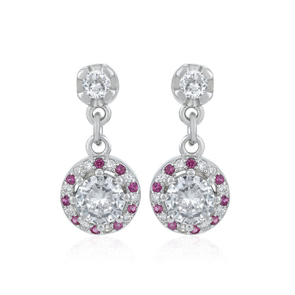 Pink Halo Sparkle 925 Sterling Silver Dangle Earrings for Women