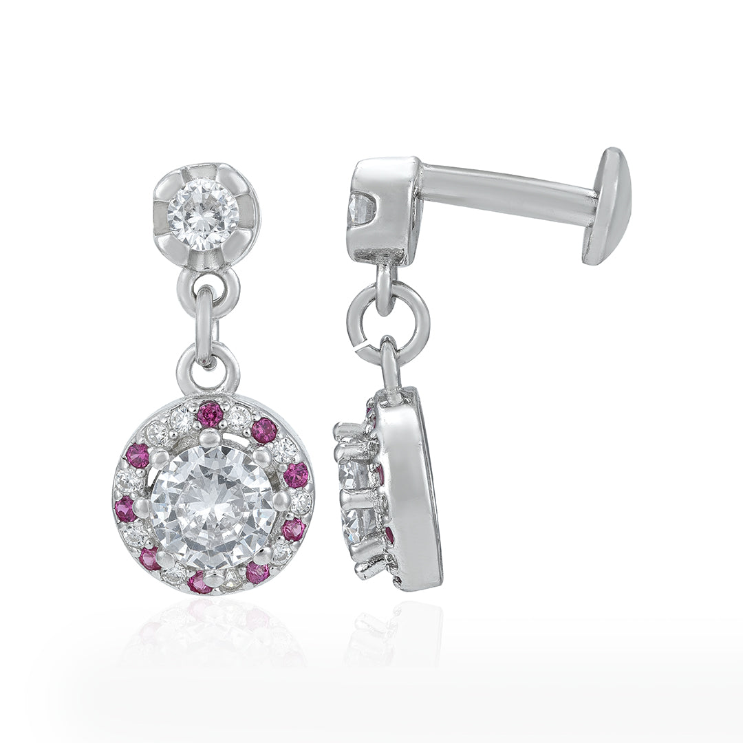 Pink Halo Sparkle 925 Sterling Silver Dangle Earrings for Women