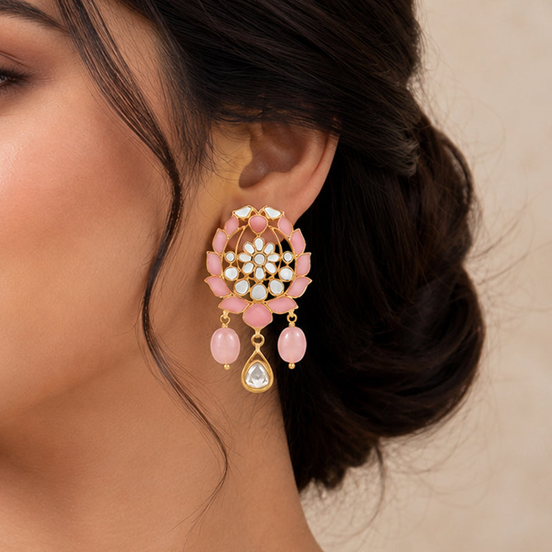 Pink Lotus Bloom 925 Sterling Silver Luxury Earrings