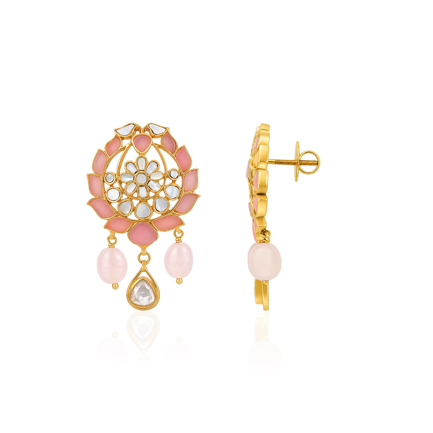 Pink Lotus Bloom 925 Sterling Silver Luxury Earrings