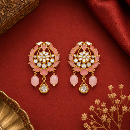 Pink Lotus Bloom 925 Sterling Silver Luxury Earrings