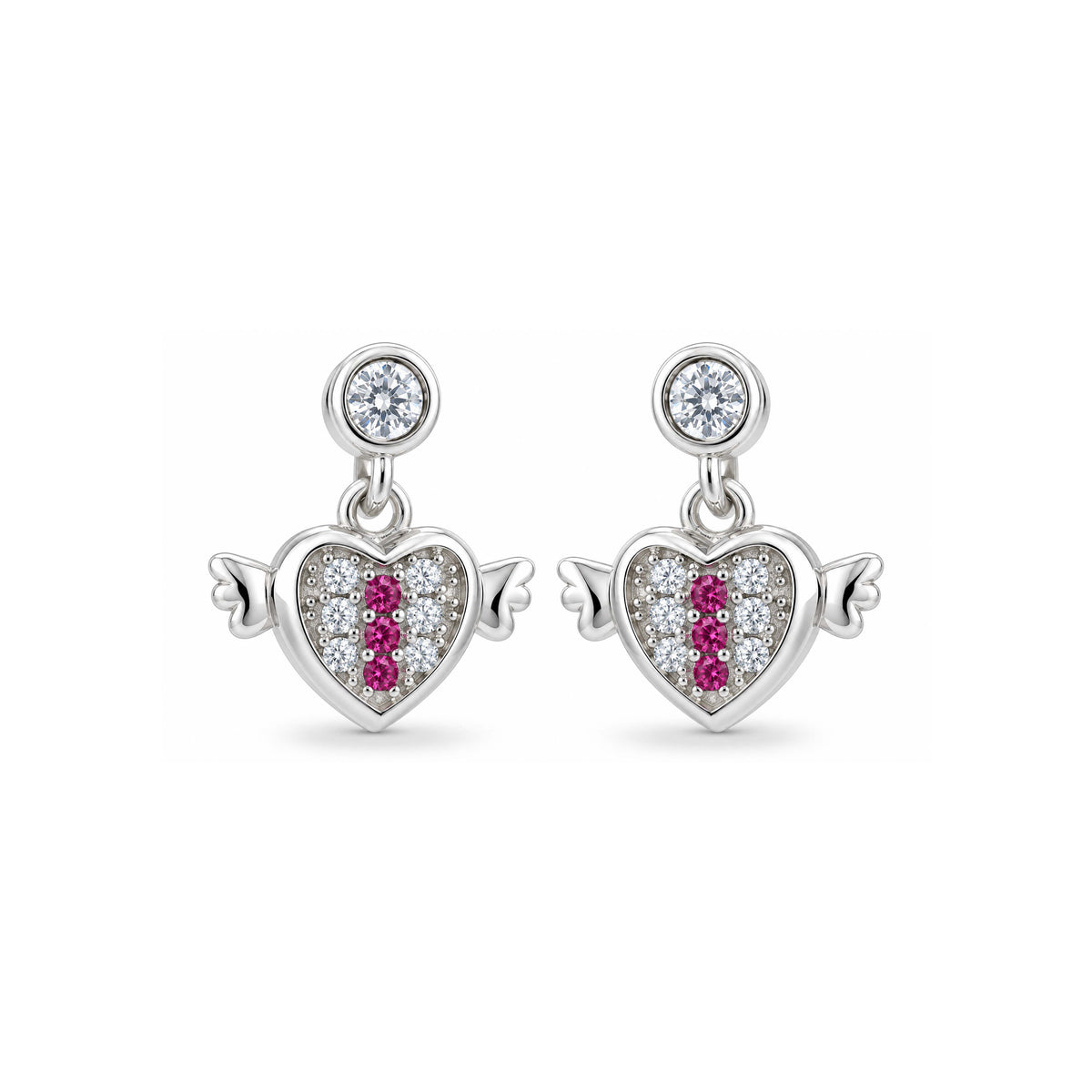 Pink Stone Winged Heart Sterling Silver Earring