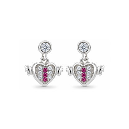 Pink Stone Winged Heart Sterling Silver Earring