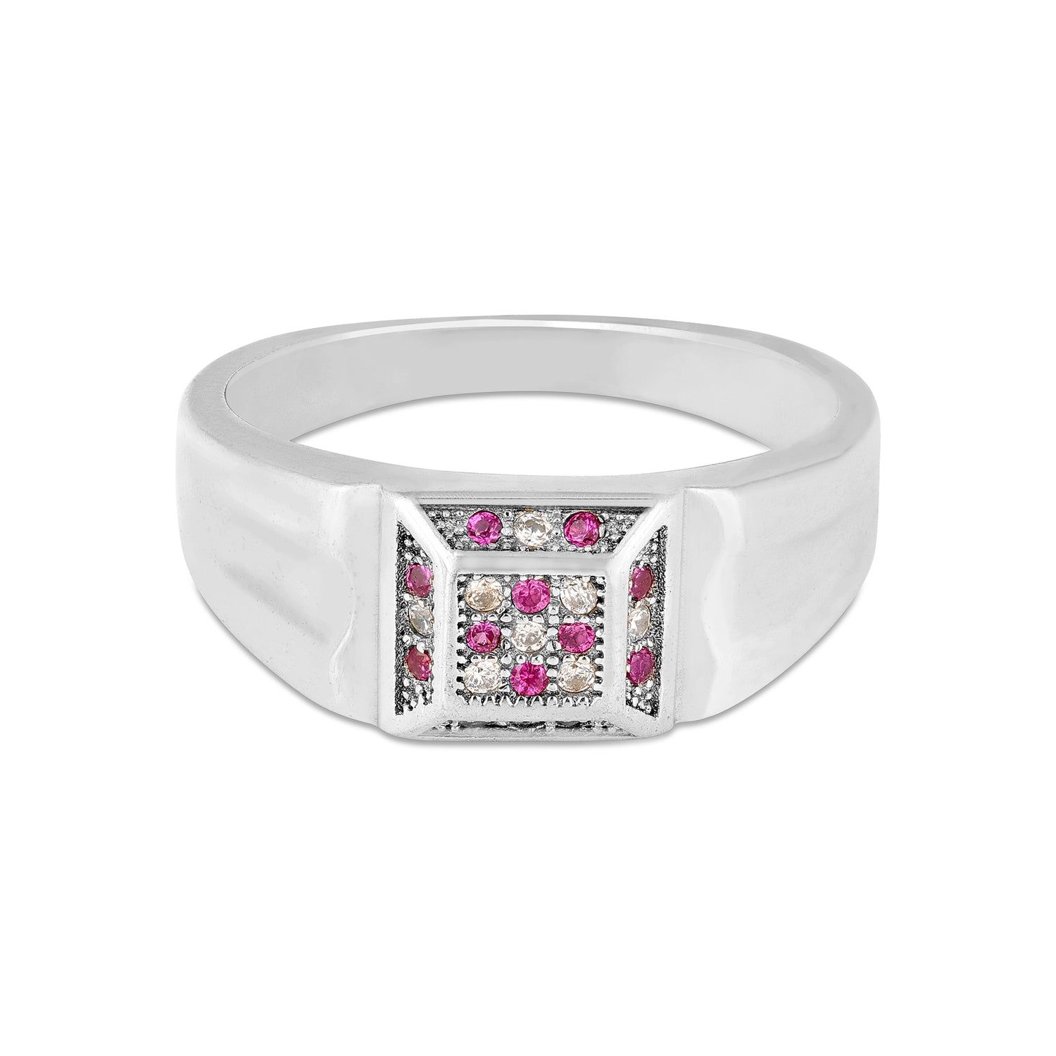 Pink and White Stone Rectangular 925 Silver Ring