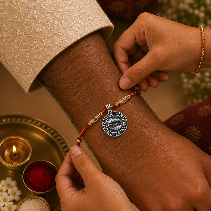 Pisces Zodiac Silver Rakhi Pendant