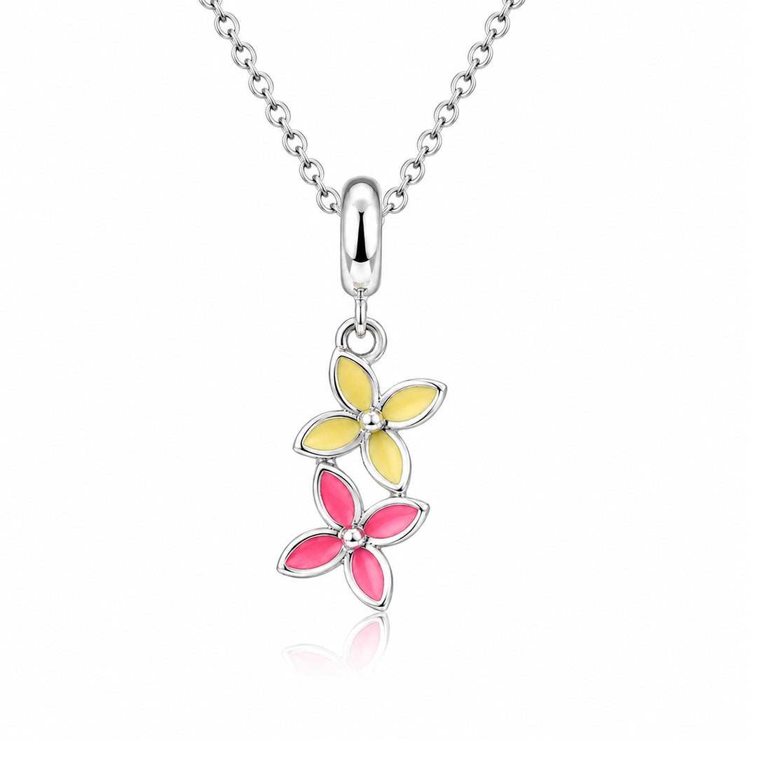 Playful Pink Yellow Floral 925 Sterling Silver Charm for women