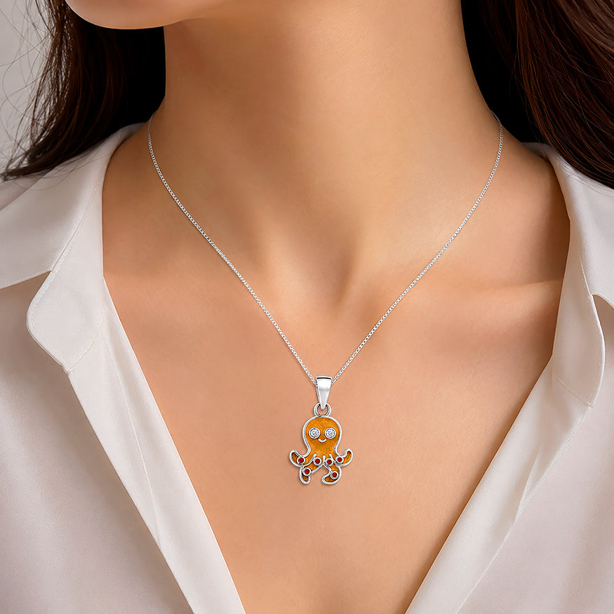 Playful Enamel Octopus Sterling Silver Pendant