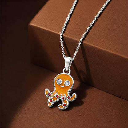 Playful Enamel Octopus Sterling Silver Pendant