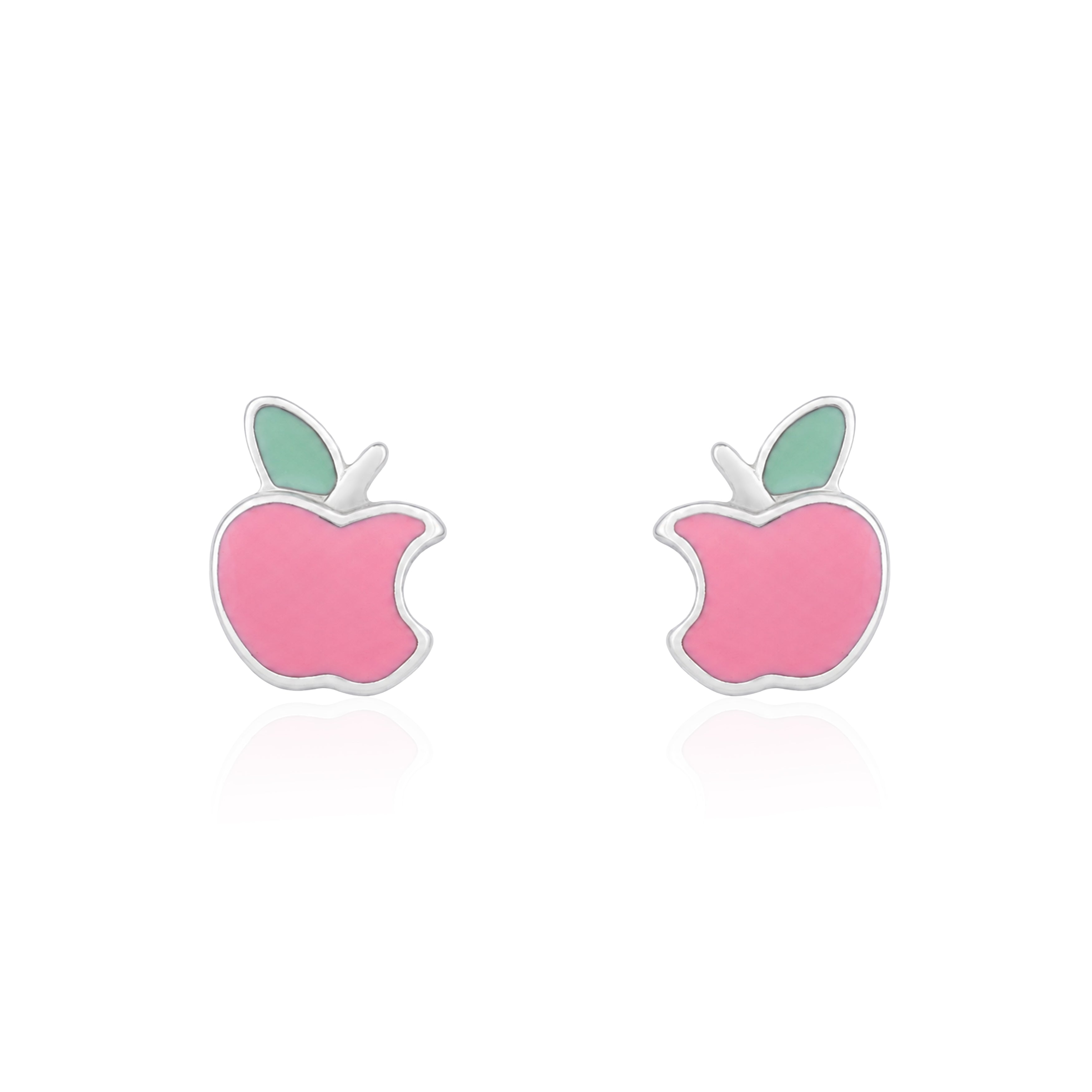 Playful Pink Bitten Apple 925 Sterling Silver Stud 