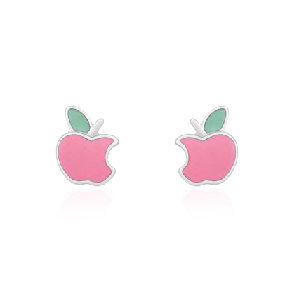 Playful Pink Bitten Apple 925 Sterling Silver Stud 