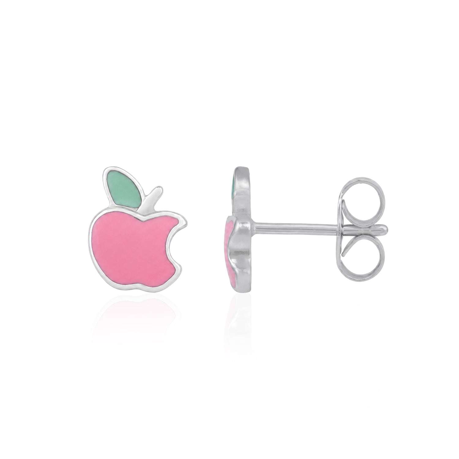 Playful Pink Bitten Apple 925 Sterling Silver Stud 