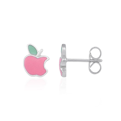 Playful Pink Bitten Apple 925 Sterling Silver Stud 