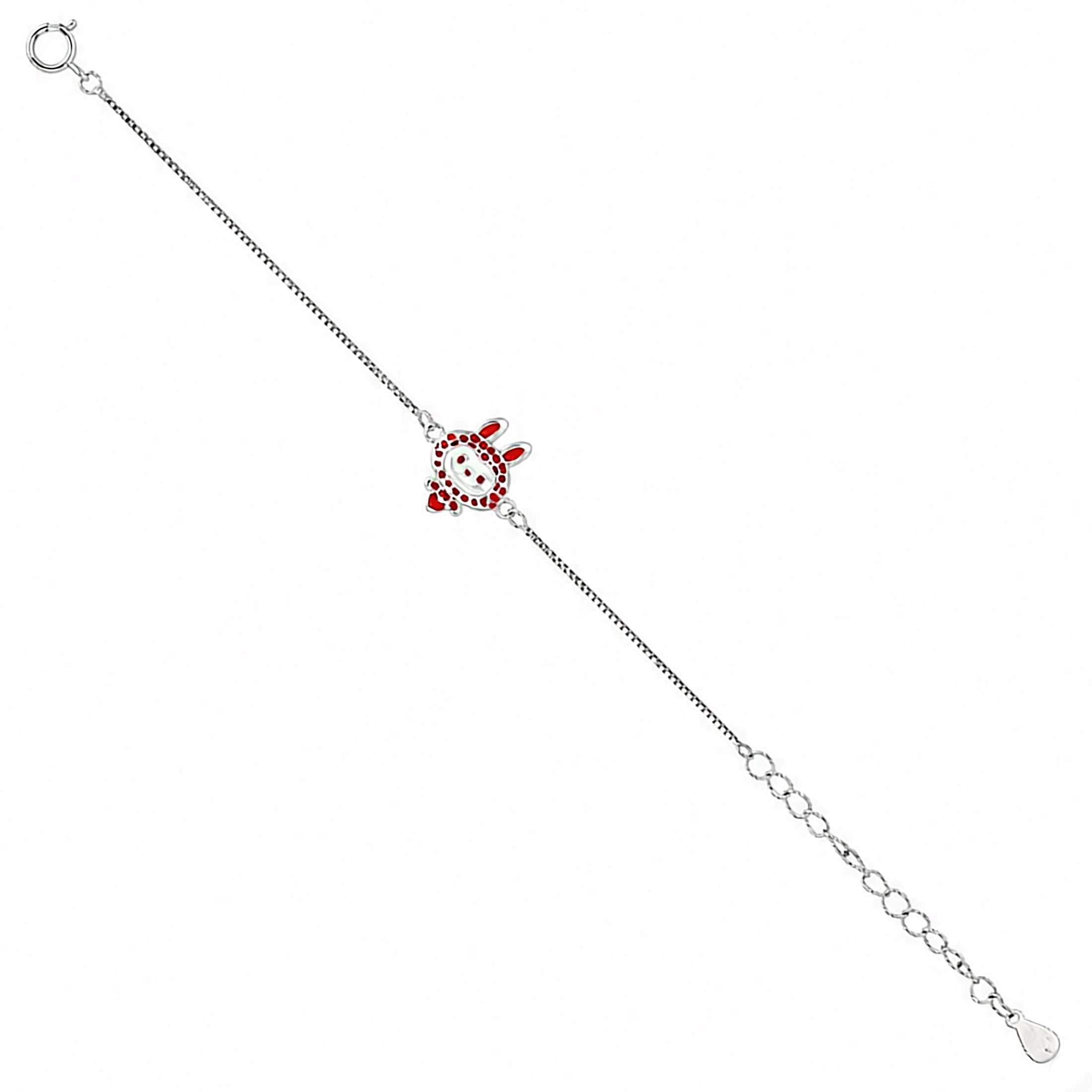 Playful Red Heart Bunny Charm Silver Bracelet