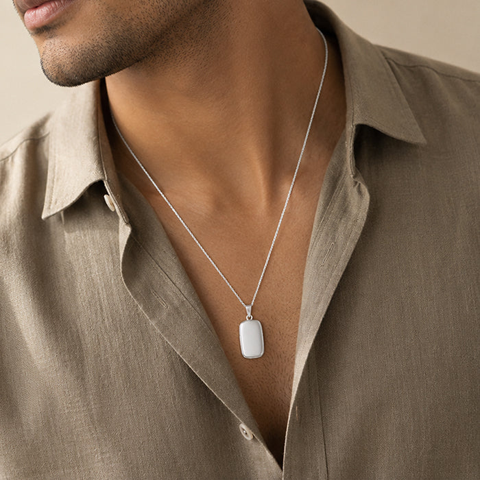 PolishedSterling Silver Rectangular Locket Pendant