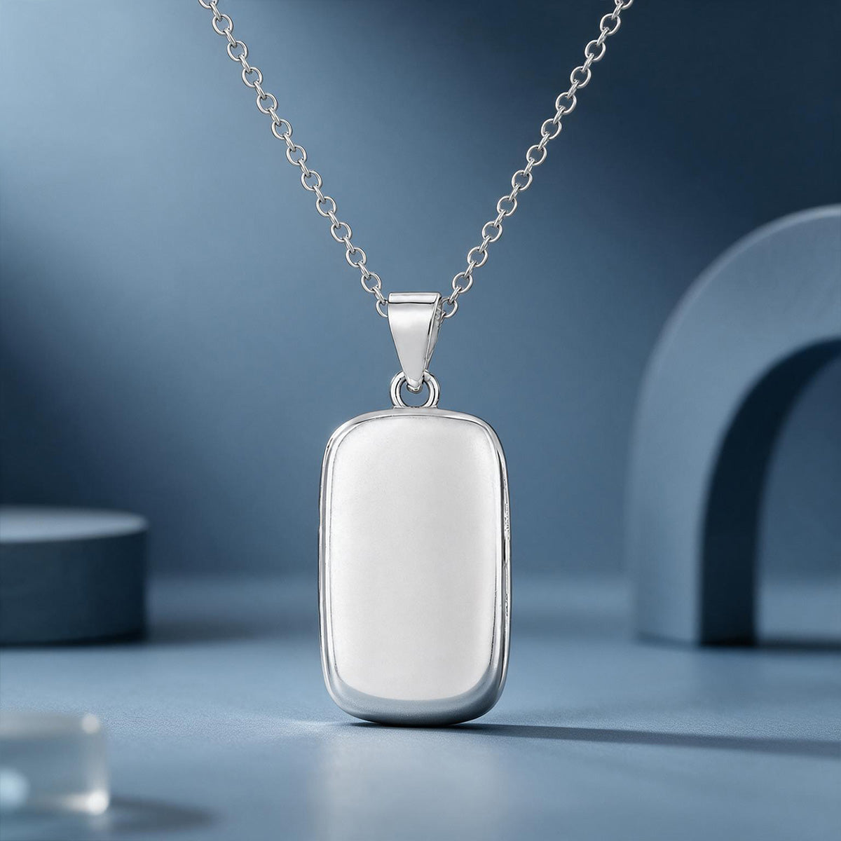 Polished Sterling Silver Rectangular Locket Pendant