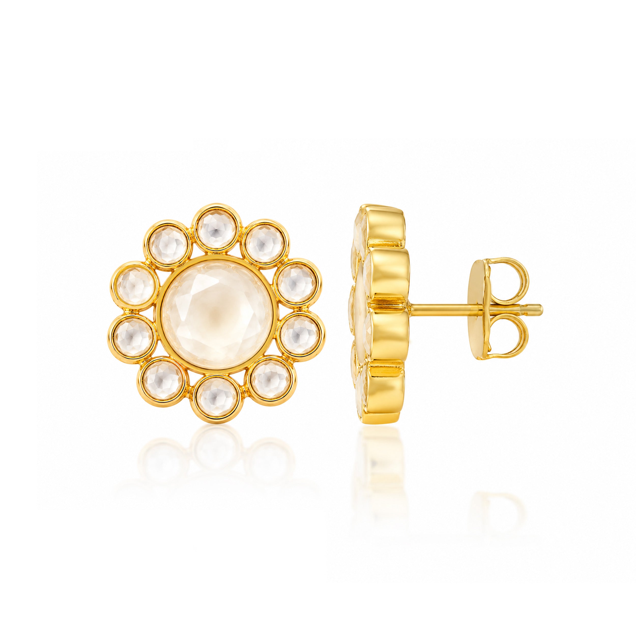 Polki Bloom 925 Sterling Silver Statement Stud Earrings