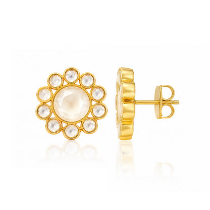 Polki Bloom 925 Sterling Silver Statement Stud Earrings