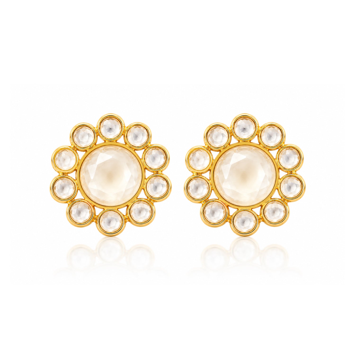 Polki Bloom 925 Sterling Silver Statement Stud Earrings
