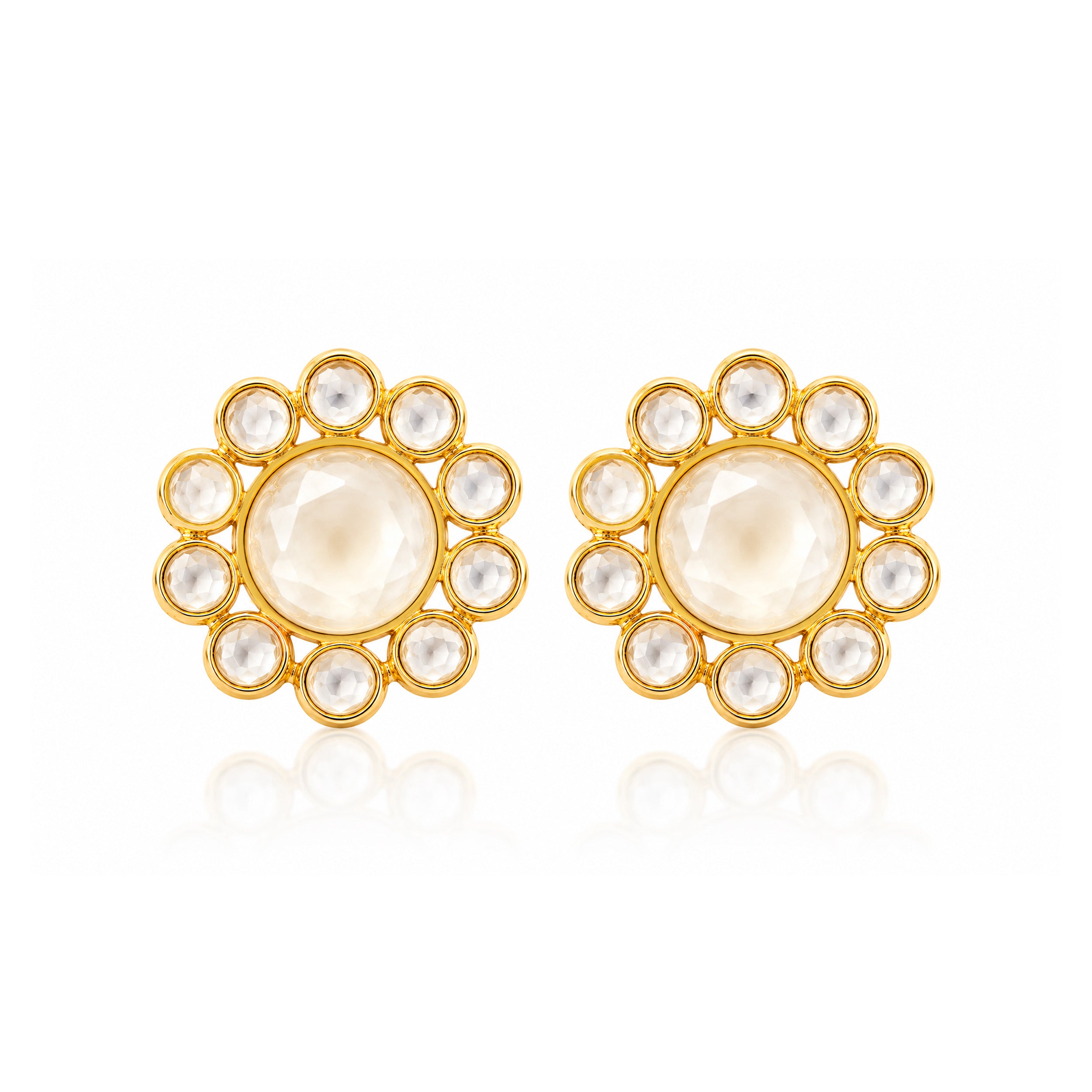 Polki Bloom 925 Sterling Silver Statement Stud Earrings