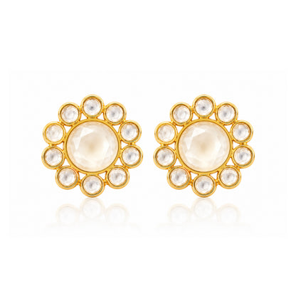 Polki Bloom 925 Sterling Silver Statement Stud Earrings