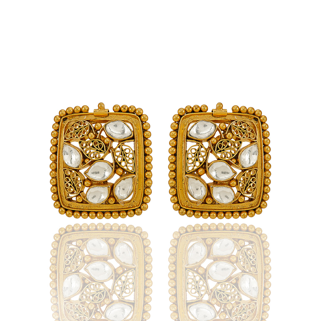 Polki Golden Plated Silver Stud Earring