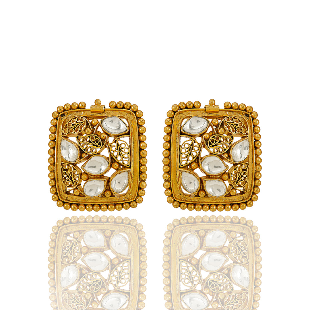 Polki Golden Plated Silver Stud Earring