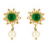 Polki Petals Centered Green Pearl Drop Earrings