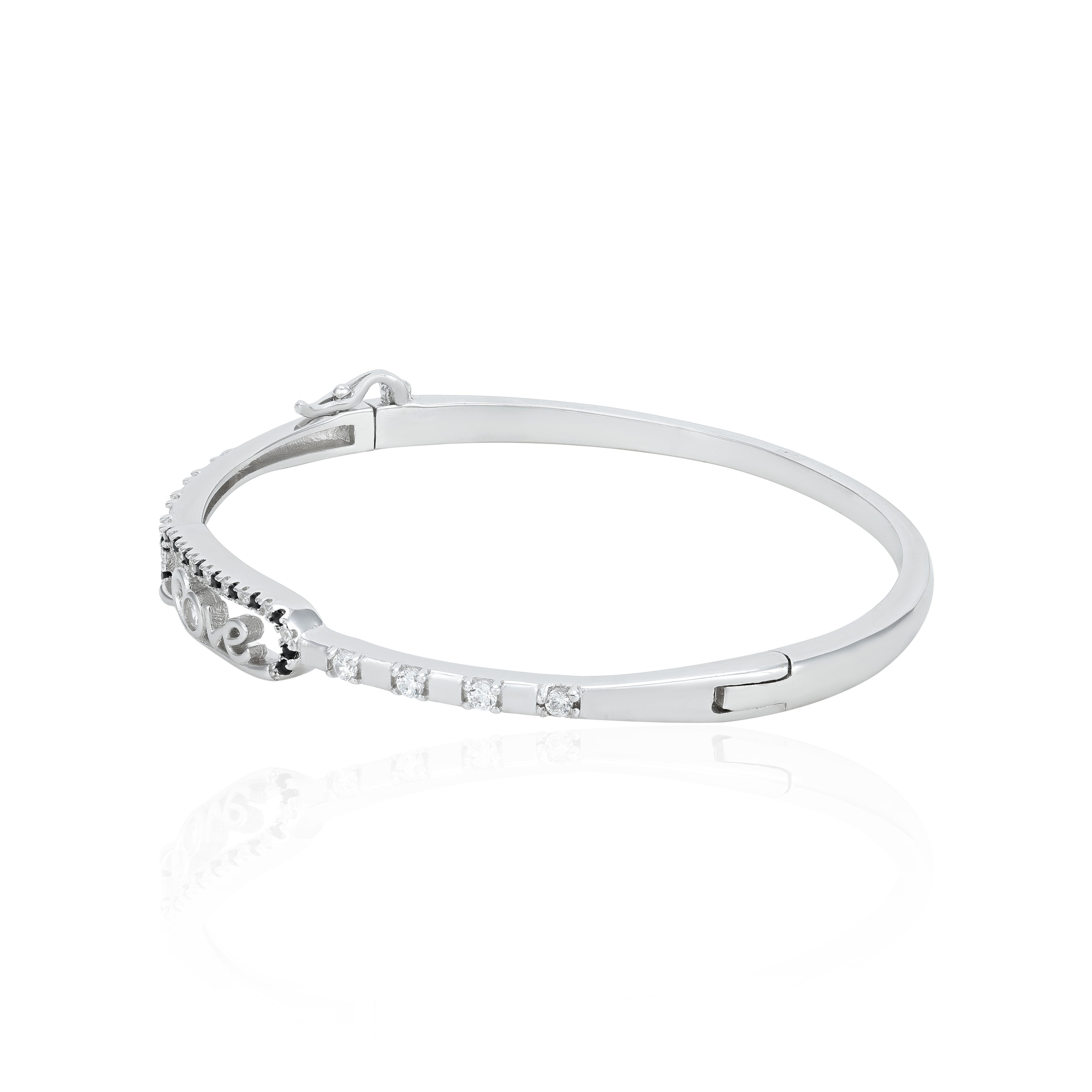 Premium Love Black and White Stone Motif 925 Sterling Silver Kada for Women
