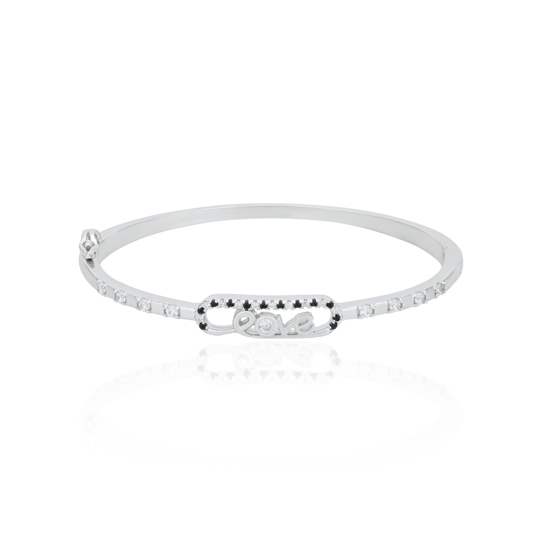 Premium Love Black and White Stone Motif 925 Sterling Silver Kada for Women
