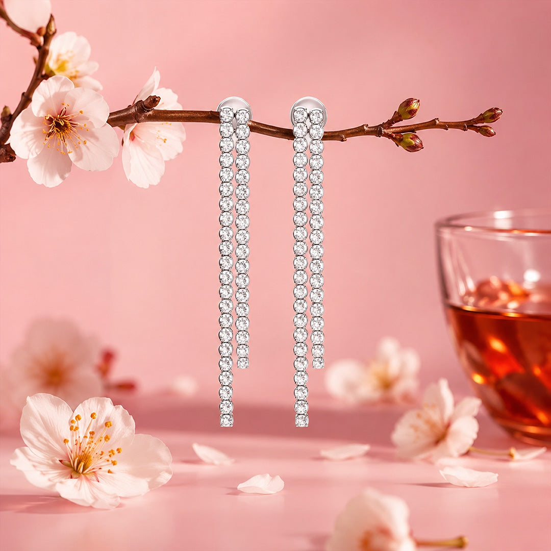 Premium Double Row Drop 925 Sterling Silver Earring for Women