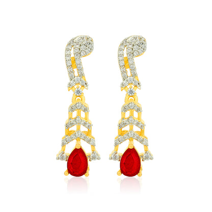 Premium Gold Tone Luxury CZ Statement 925 Sterling Silver Ruby Teardrop Earrings for Women