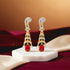 Premium Gold Tone Luxury CZ Statement 925 Sterling Silver Ruby Teardrop Earrings for Women