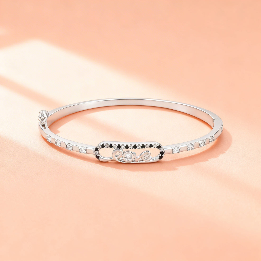 Premium Love Black and White Stone Motif 925 Sterling Silver Kada for Women