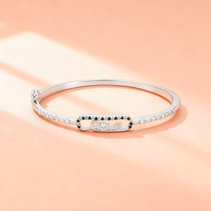 Premium Love Black and White Stone Motif 925 Sterling Silver Kada for Women
