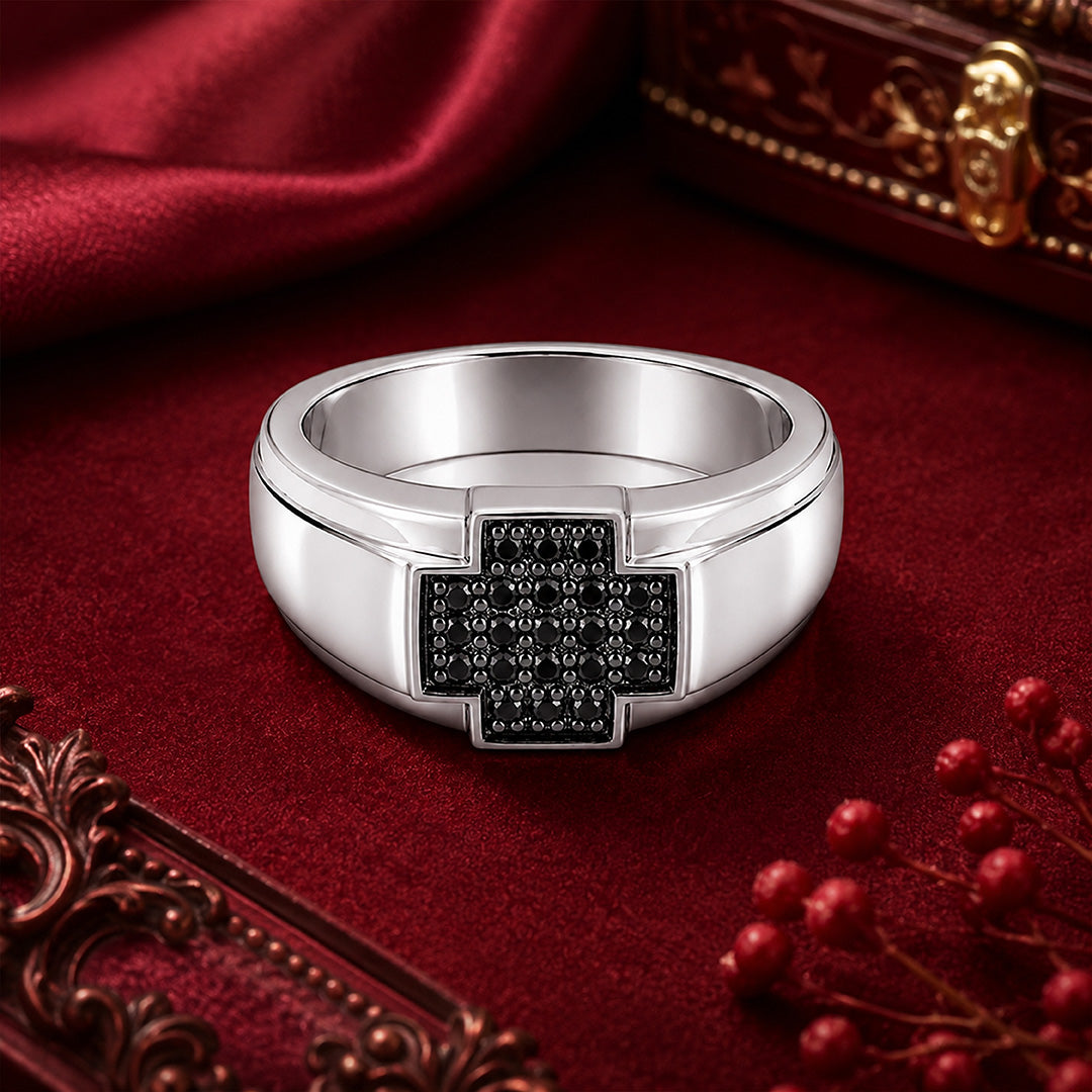 Prestige Black Cluster 925 Sterling Silver Statement Ring