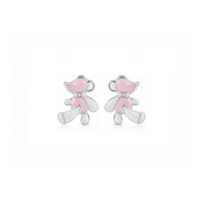 Pretty Pink Bear 925 Sterling Silver Stud for Kids