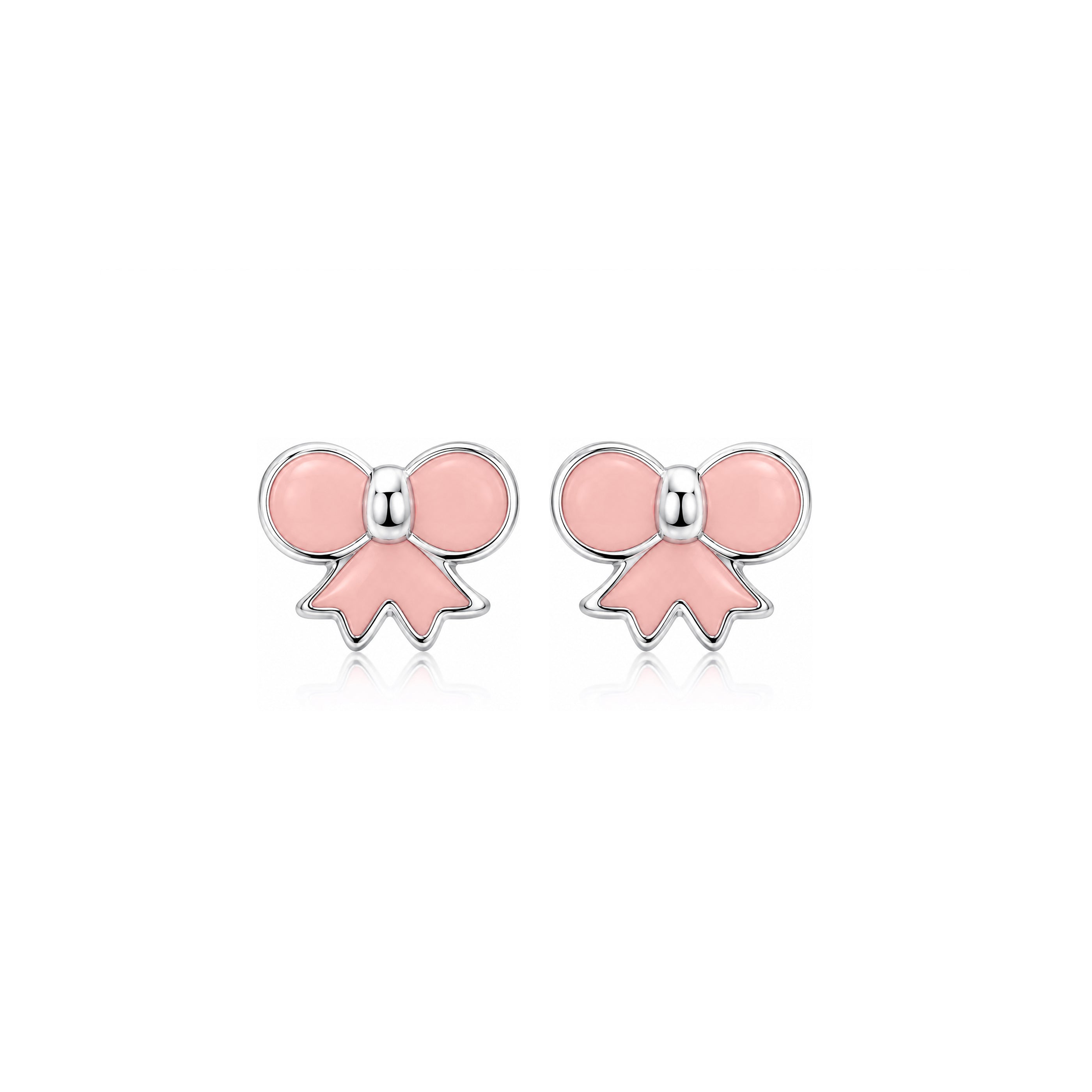 Pretty Pink Ribbon 925 Sterling Silver Stud for Kids