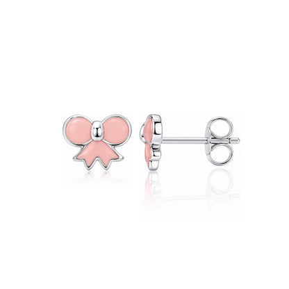 Pretty Pink Ribbon 925 Sterling Silver Stud for Kids
