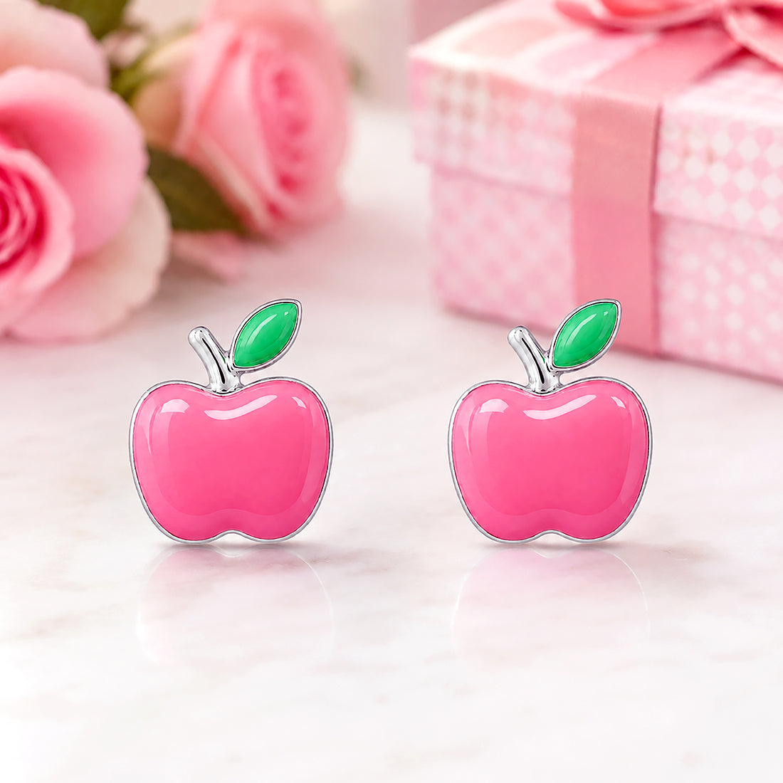 Pretty Red Apple 925 Sterling Silver Stud for Kids