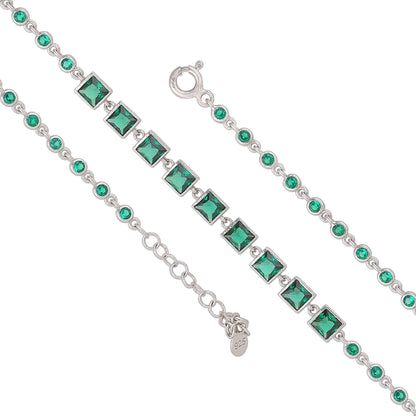 PrincessCutGreen Tone 925 Sterling Silver Tennis Bracelet for Women