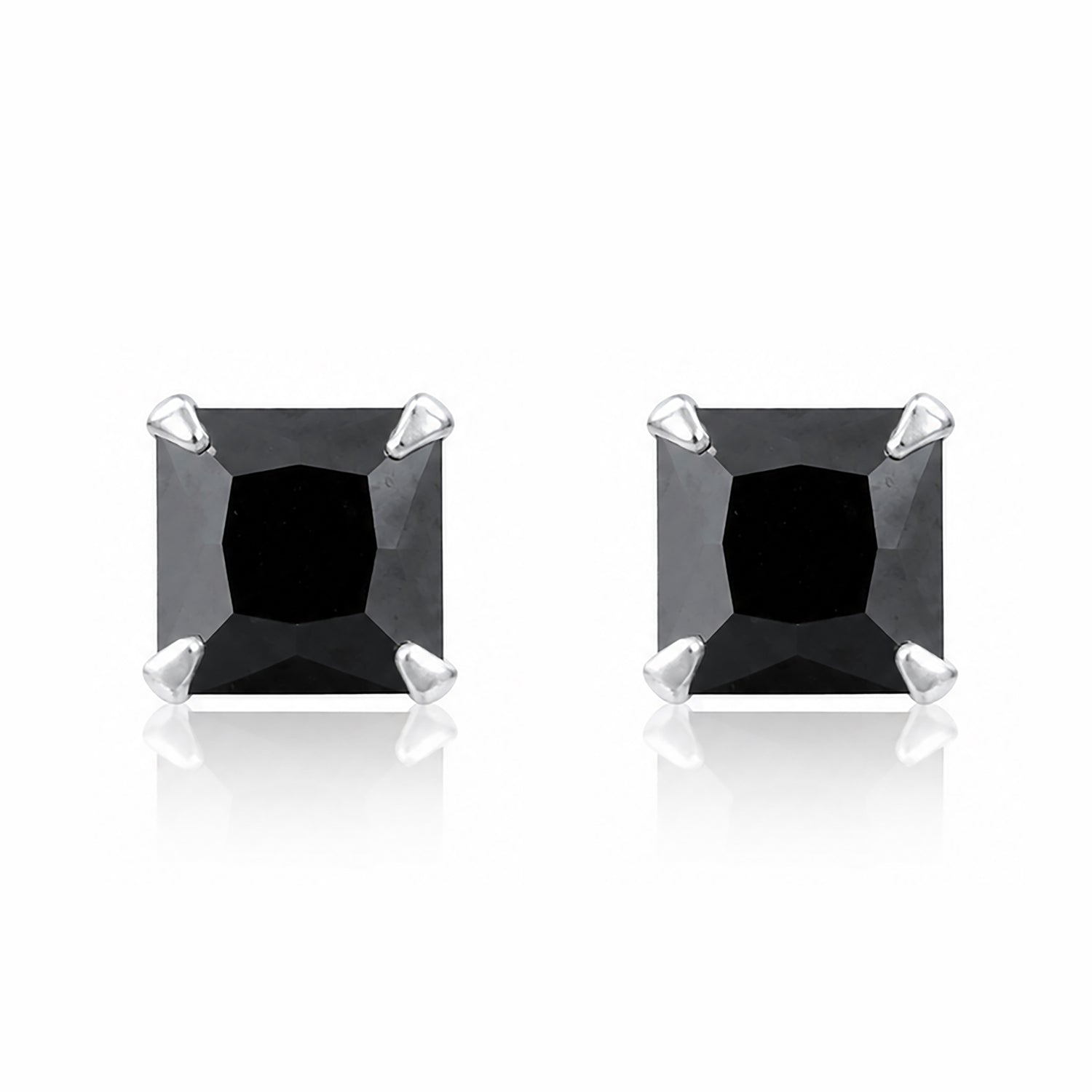 Princess Cut Black Spinel Stud Earrings