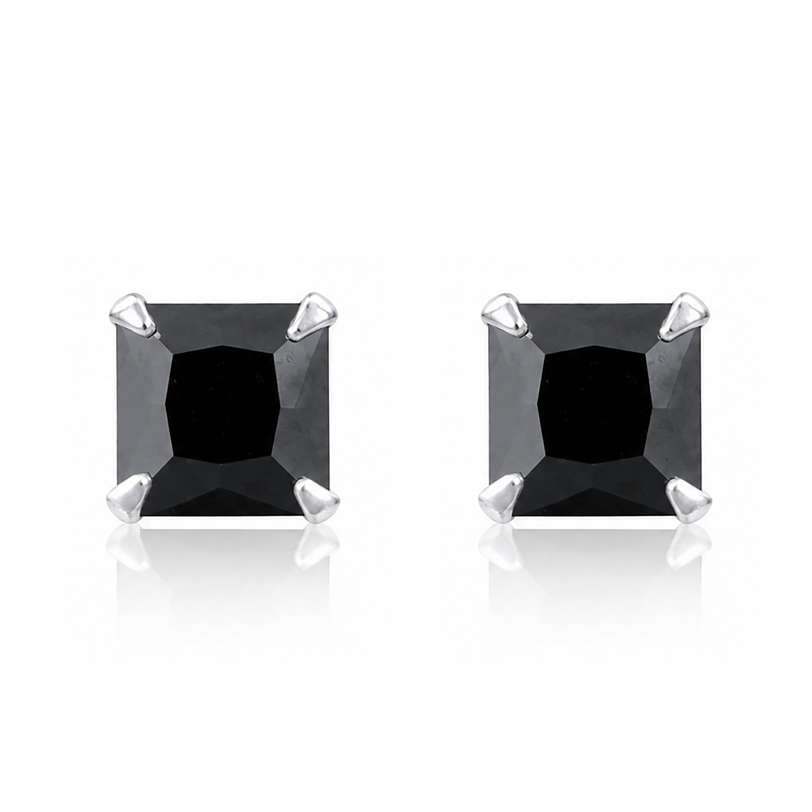Princess Cut Black Spinel Stud Earrings
