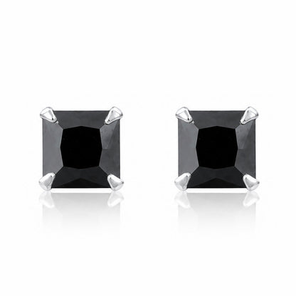 Princess Cut Black Spinel Stud Earrings