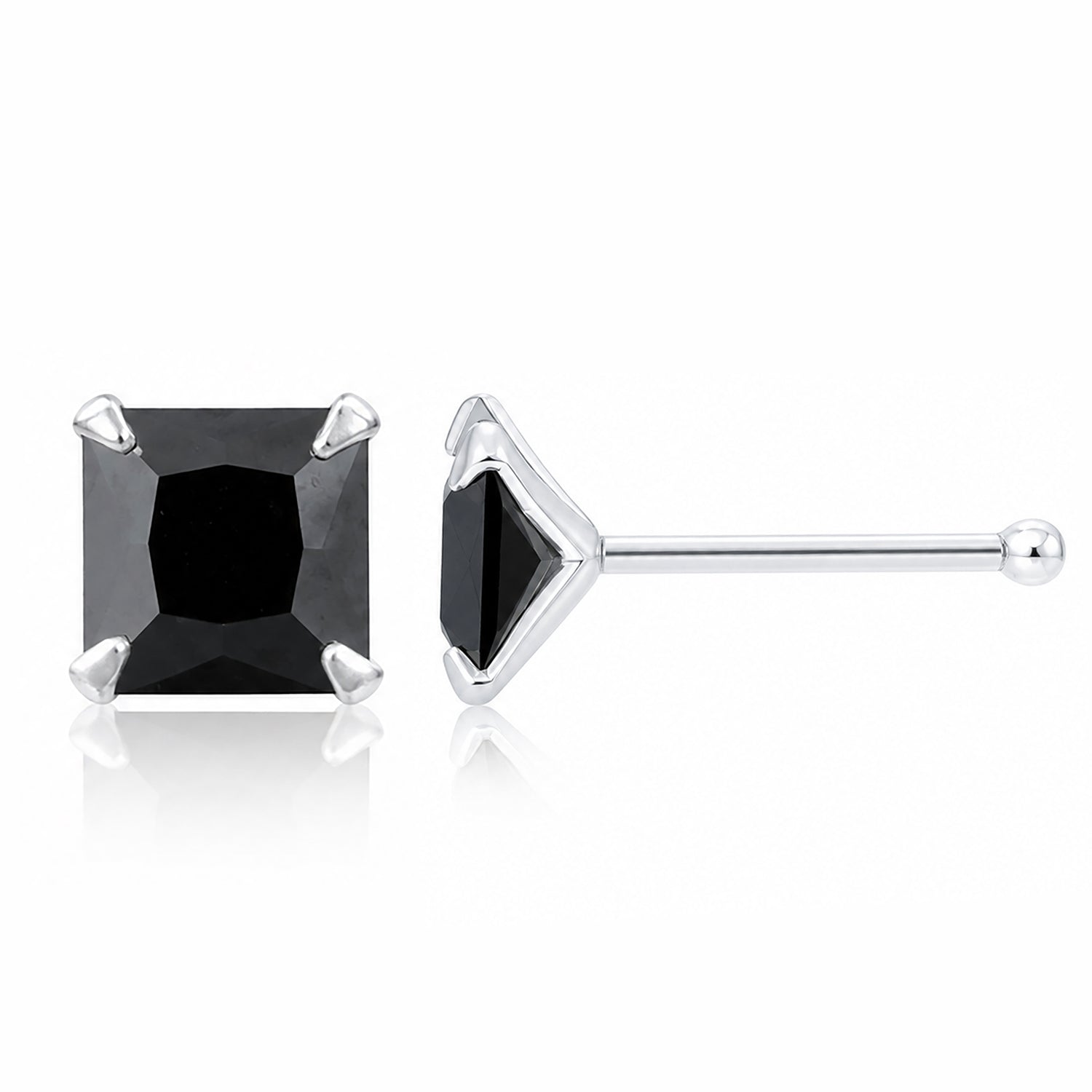 Princess Cut Black Spinel Stud Earrings