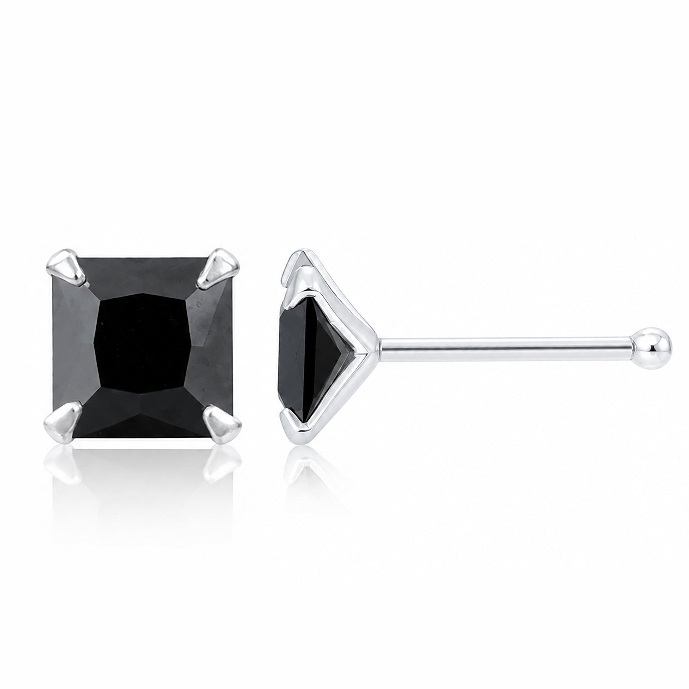 Princess Cut Black Spinel Stud Earrings