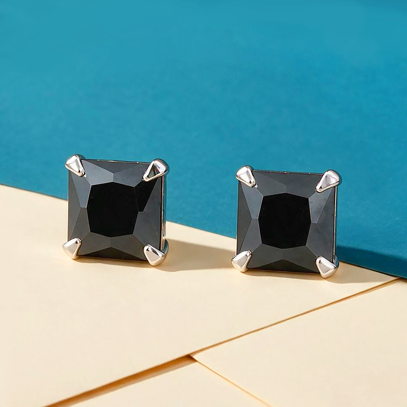 Princess Cut Black Spinel Stud Earrings