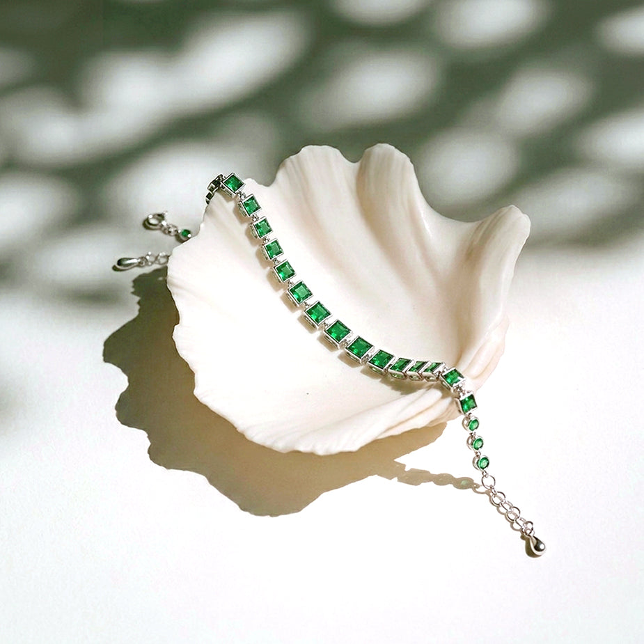 Princess Cut Green Tone 925 Sterling Silver Tennis Bracelet for Women