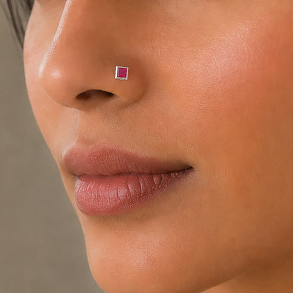 Prism Bezel Red Gemstone Silver Nose Pin